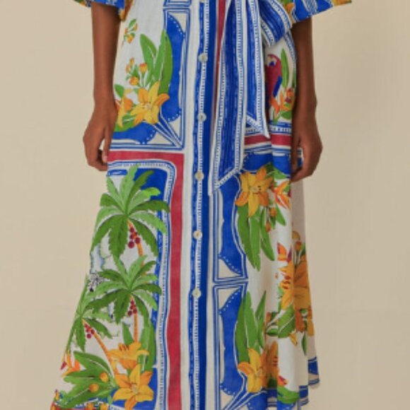 Farm Rio Off White Tropical Destination Midi Dress - Picture 4 of 4